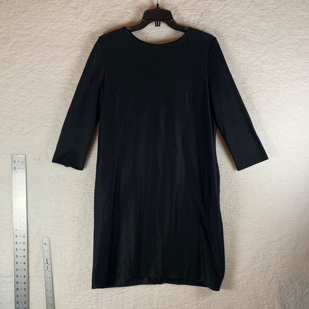 COS Women's 3/4 Sleeve Round Neck Black Casual Midi Sheath Dress Size S 9634